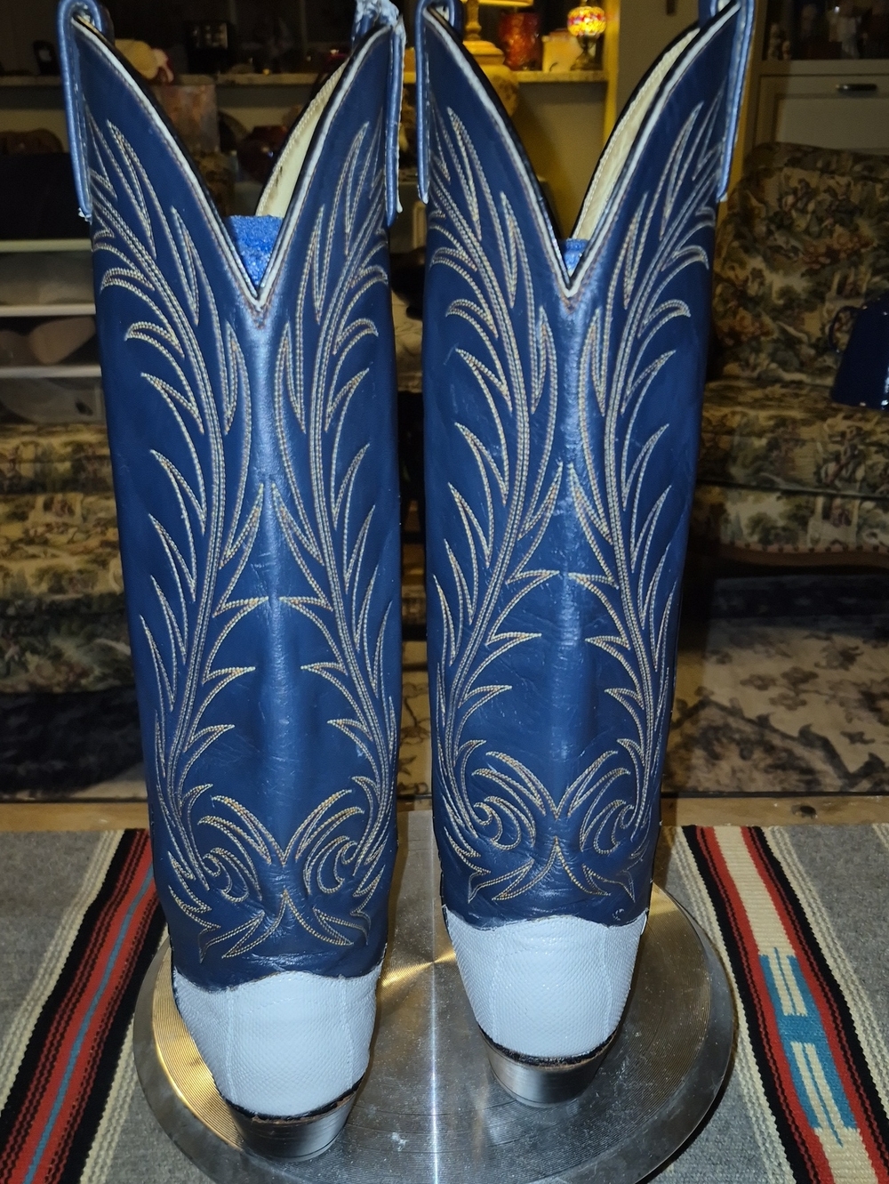 Dan Post Womens Antelope Sz 7 Boots Navy&Dove gray. 17" Tall Made In El Paso - Picture 3 of 16